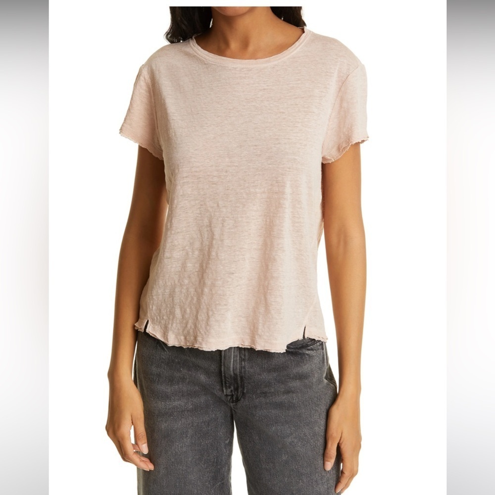 Frame Easy True organic linen white T with raw hems laid back high end S white